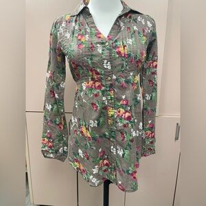 FULL TILT TILLY'S green pink Red Floral Long Sleeve Button Down babydoll XS